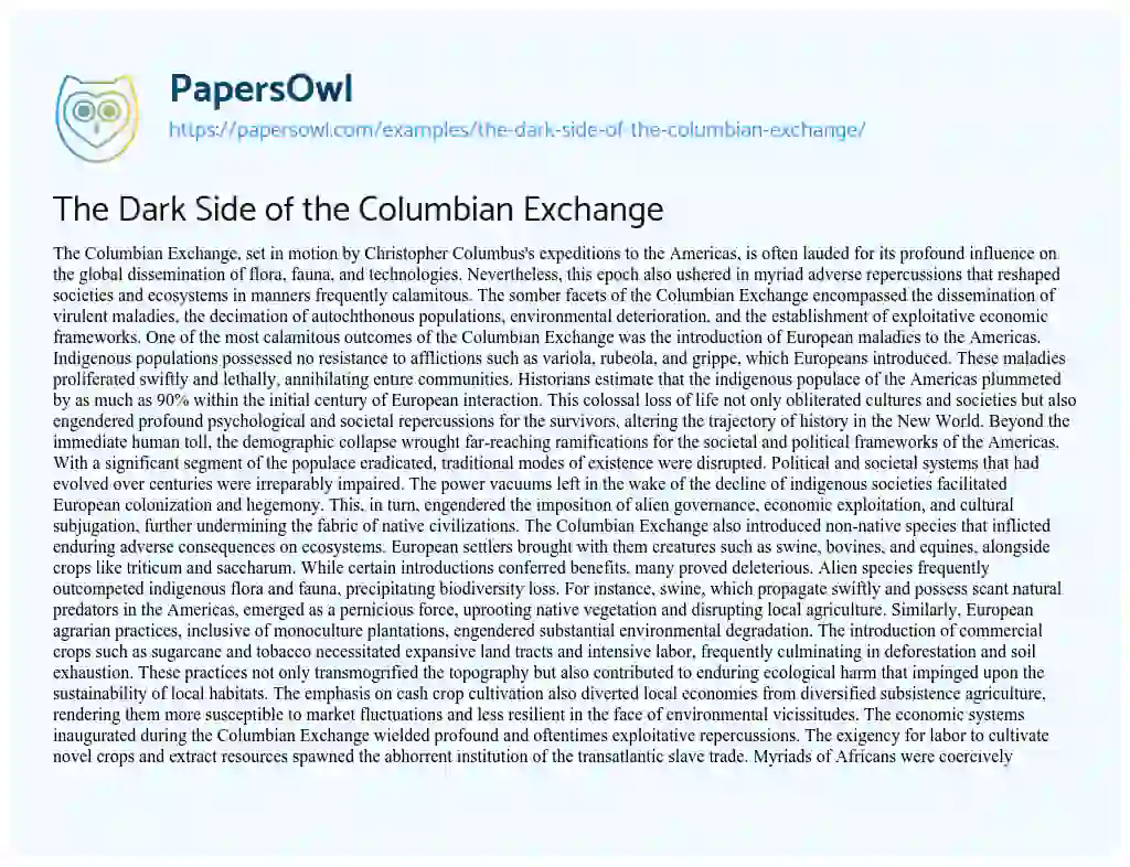 Essay on The Dark Side of the Columbian Exchange
