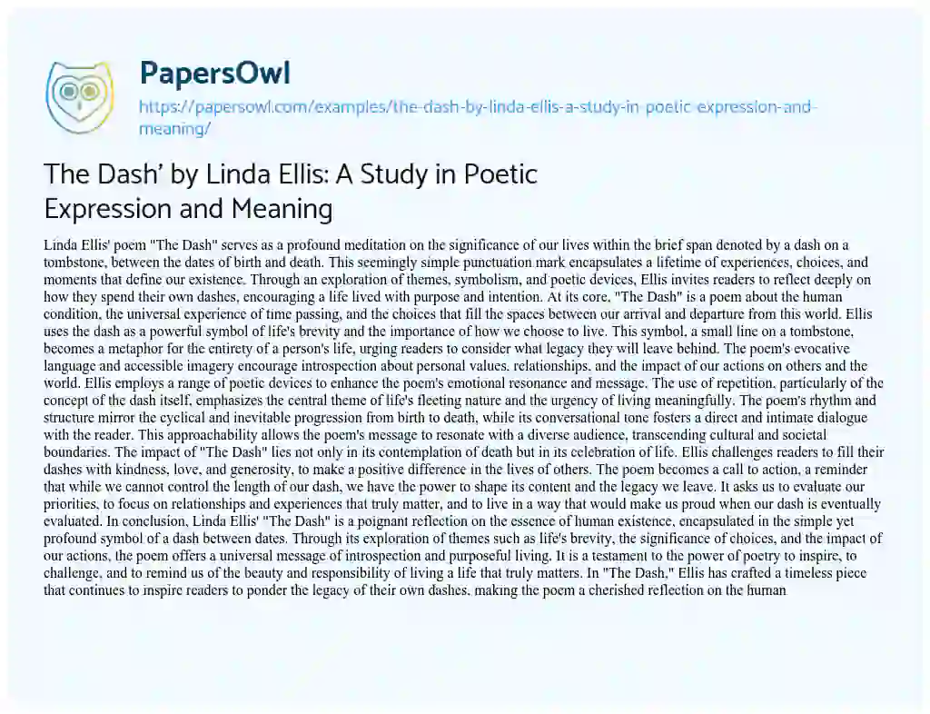 Essay on The Dash’ by Linda Ellis: A Study in Poetic Expression and Meaning