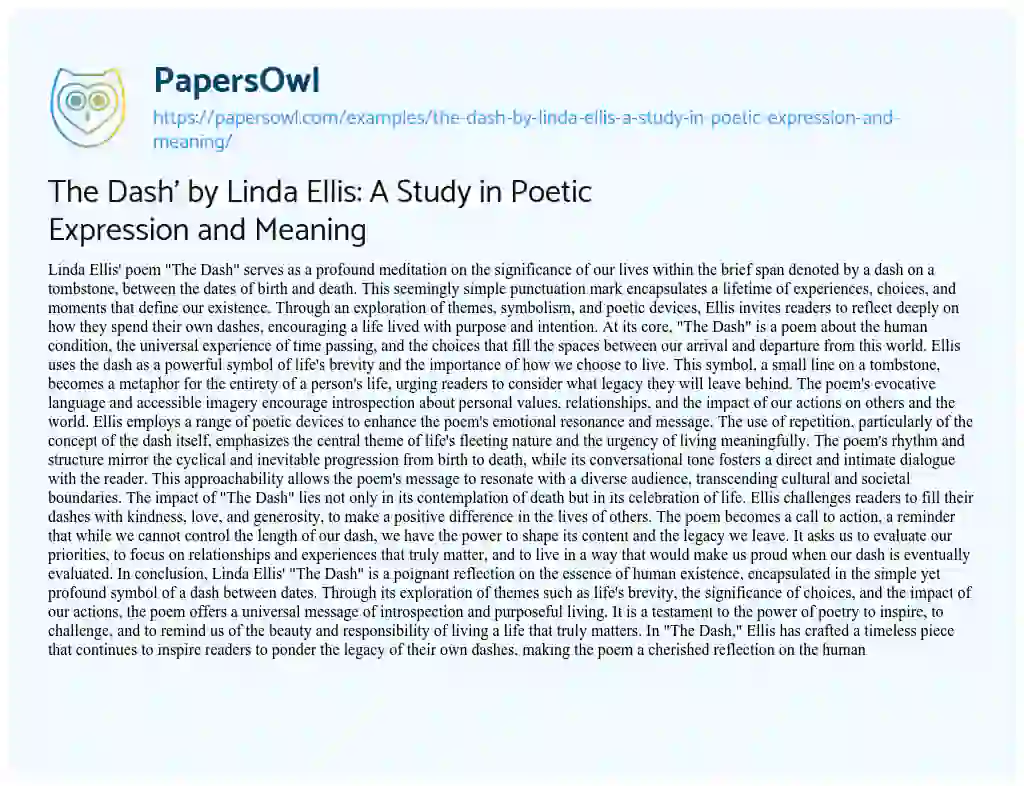 Essay on The Dash’ by Linda Ellis: a Study in Poetic Expression and Meaning