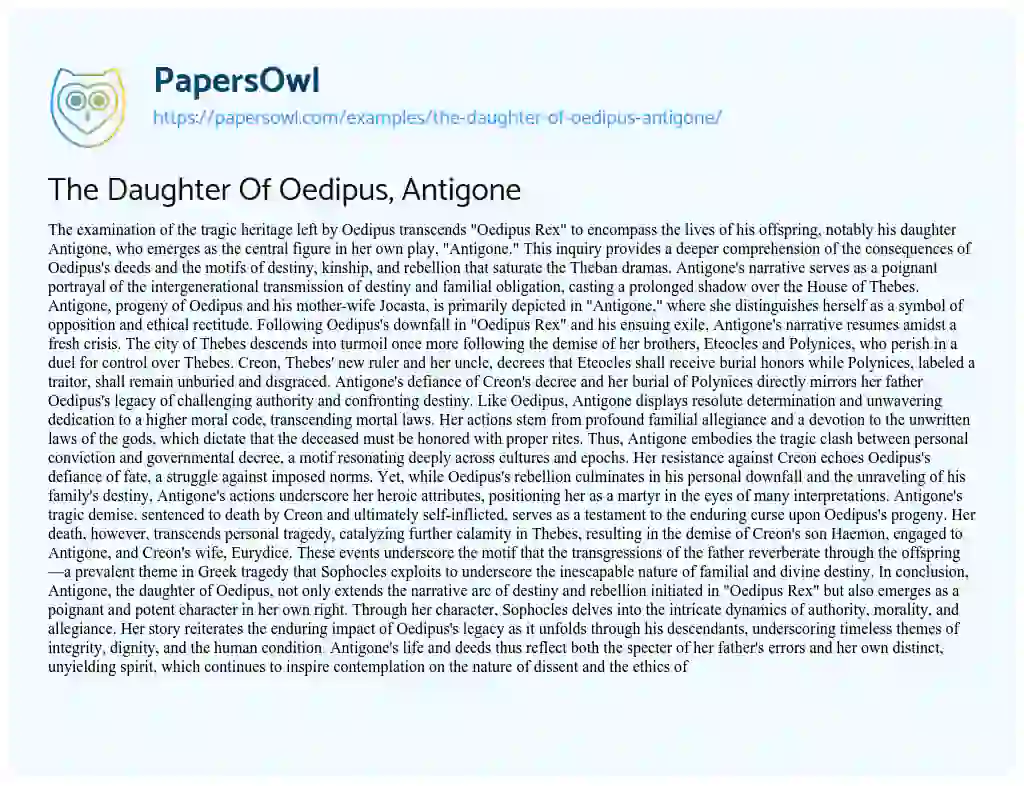 Essay on The Daughter of Oedipus, Antigone