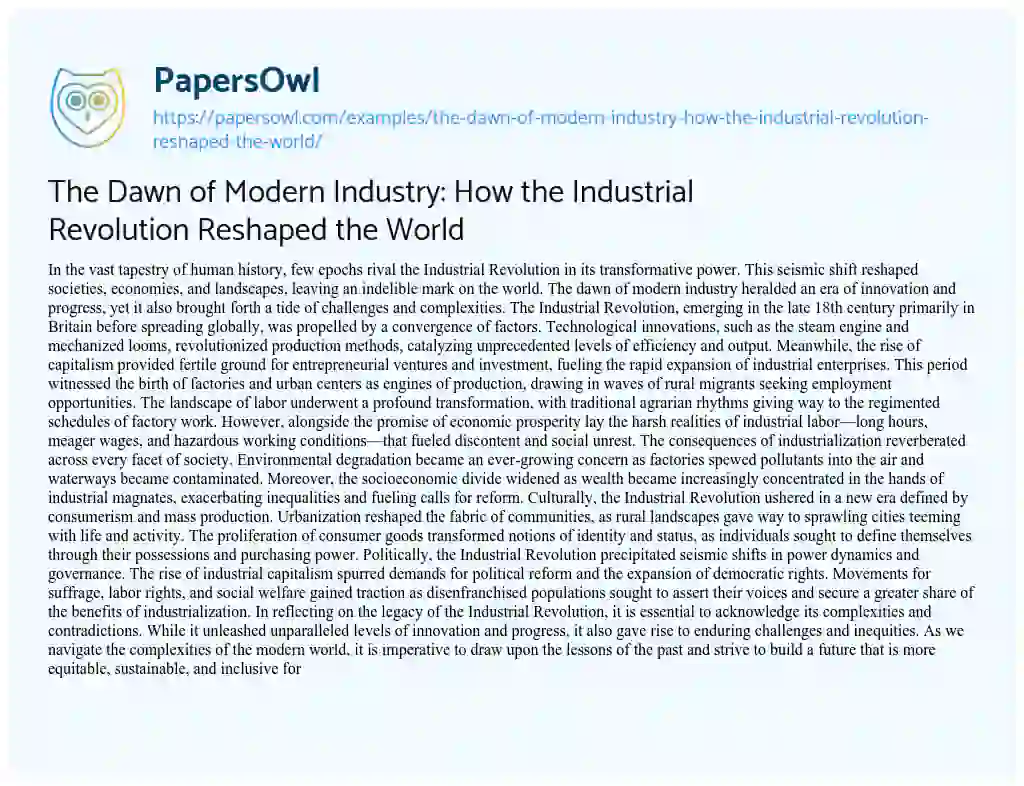 The Dawn of Modern Industry: How the Industrial Revolution Reshaped the ...