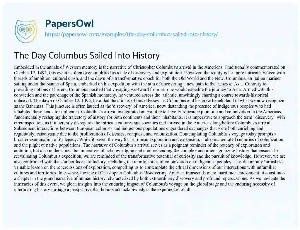 Essay on The Day Columbus Sailed into History