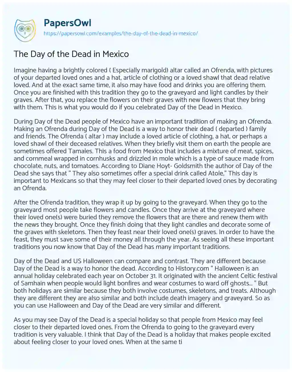 Essay on The Day of the Dead in Mexico