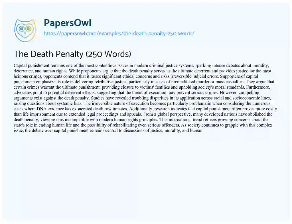 Essay on The Death Penalty (250 Words)