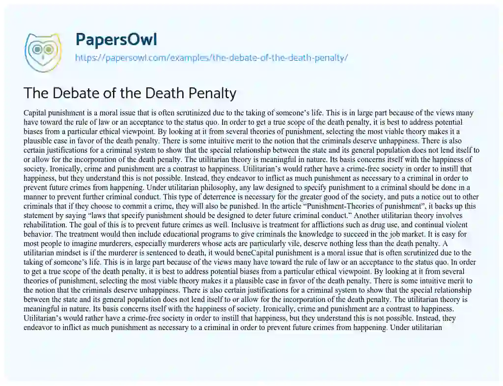 Essay on The Debate of the Death Penalty