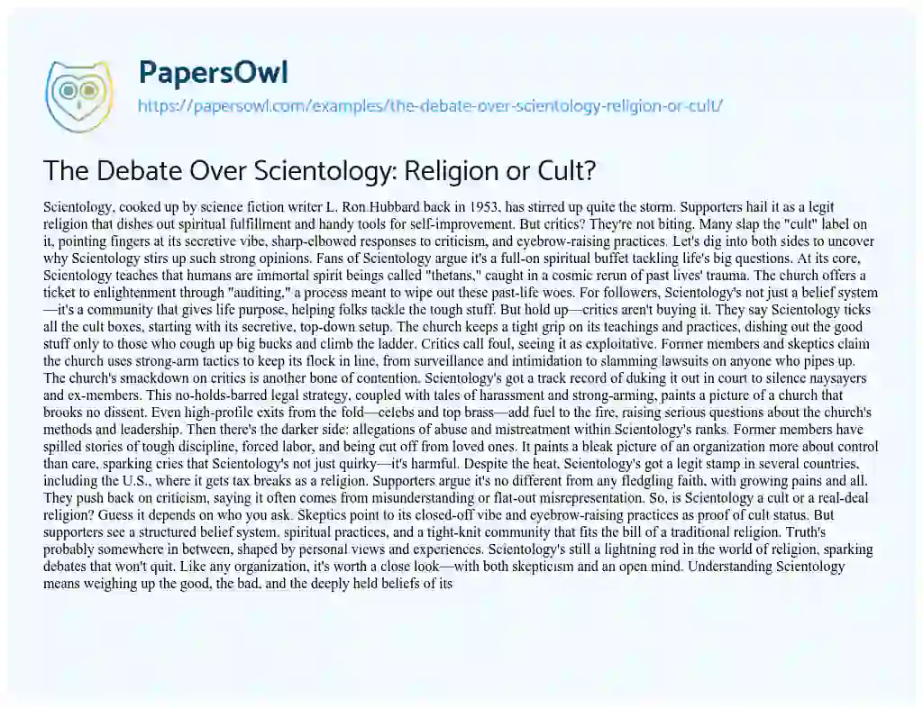 Essay on The Debate over Scientology: Religion or Cult?