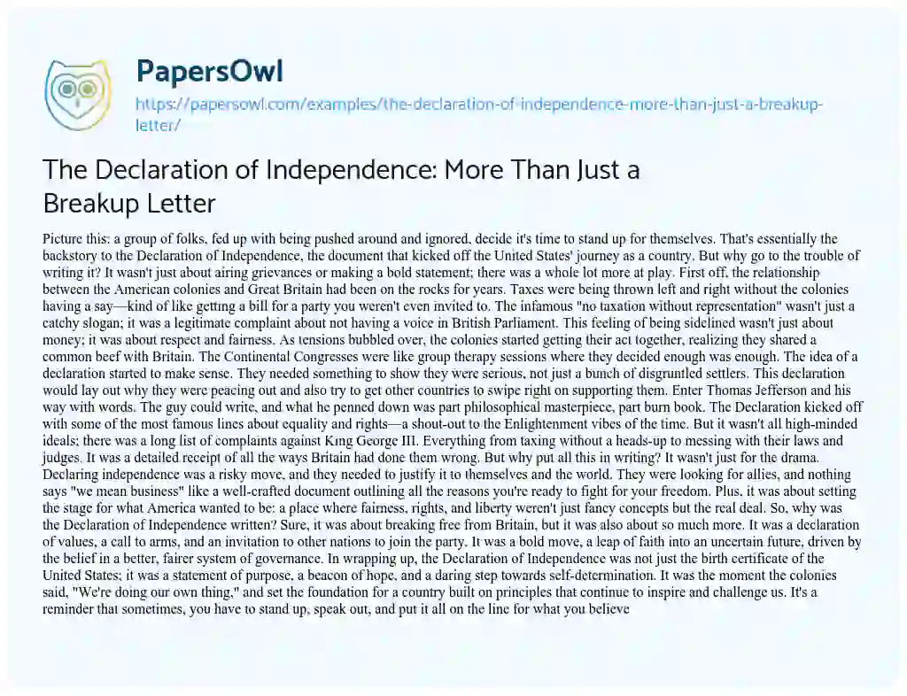 Essay on The Declaration of Independence: more than Just a Breakup Letter