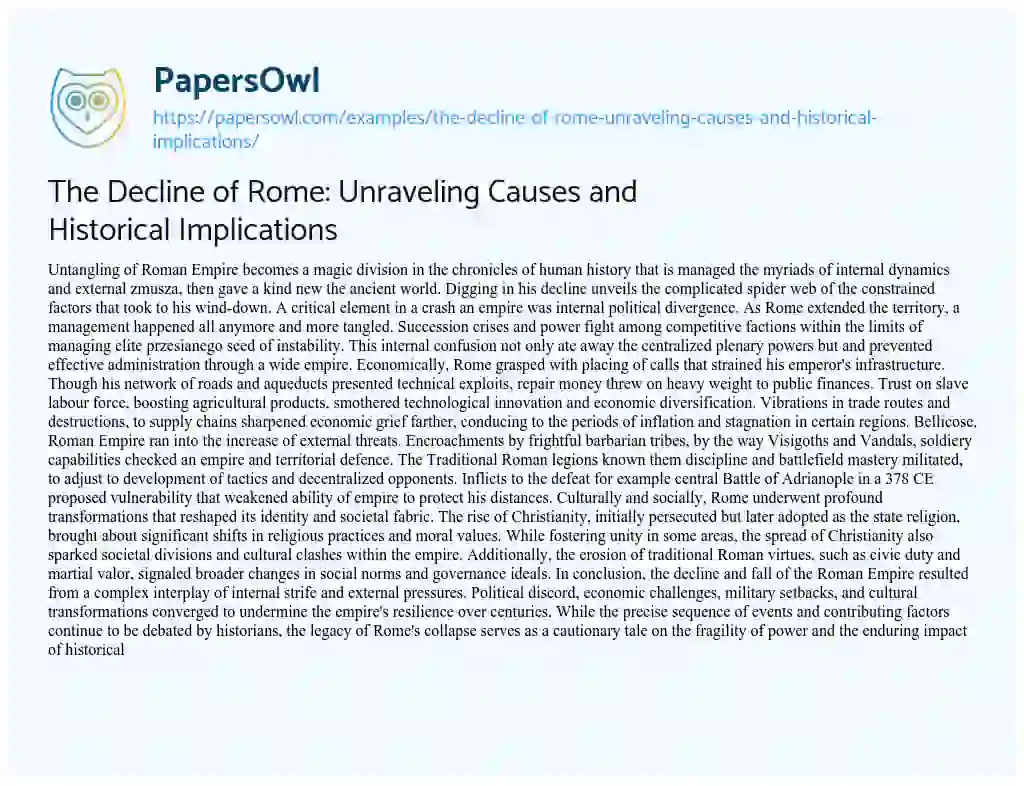 Essay on The Decline of Rome: Unraveling Causes and Historical Implications