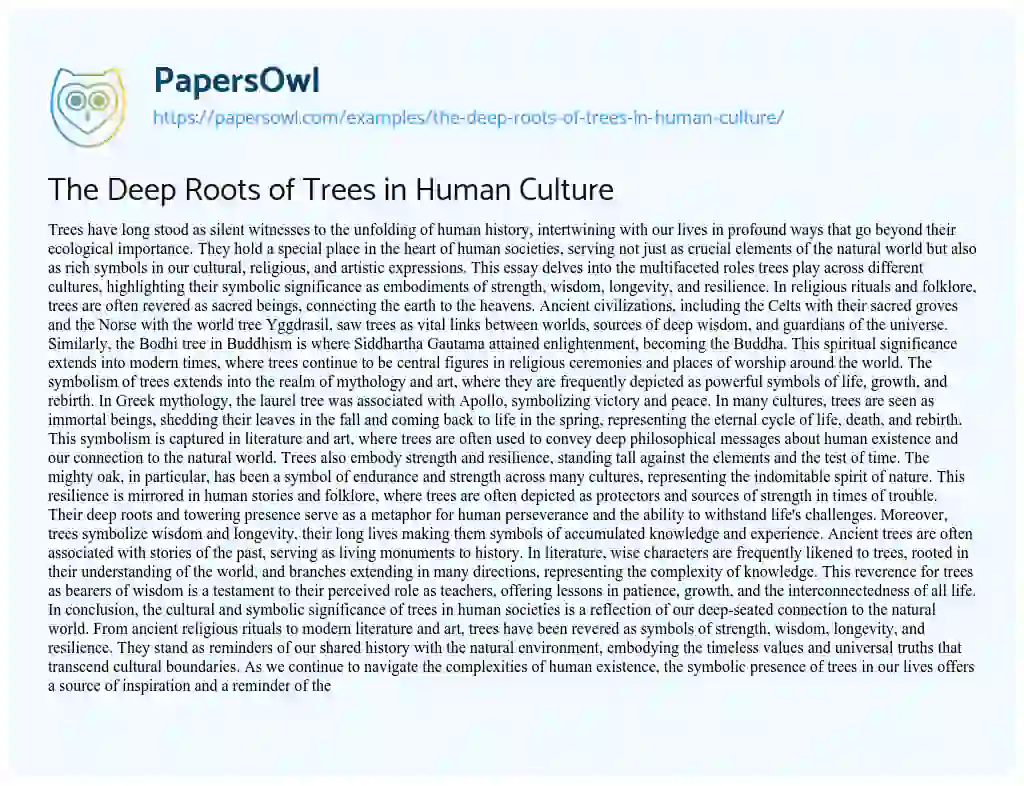 Essay on The Deep Roots of Trees in Human Culture