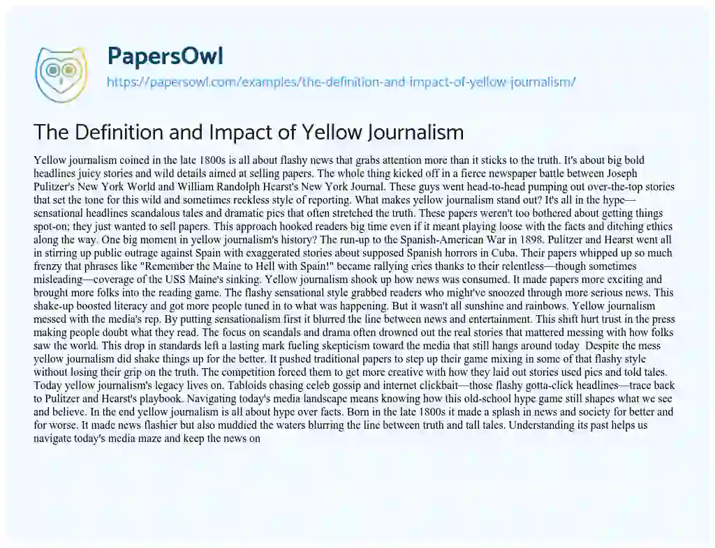 Essay on The Definition and Impact of Yellow Journalism