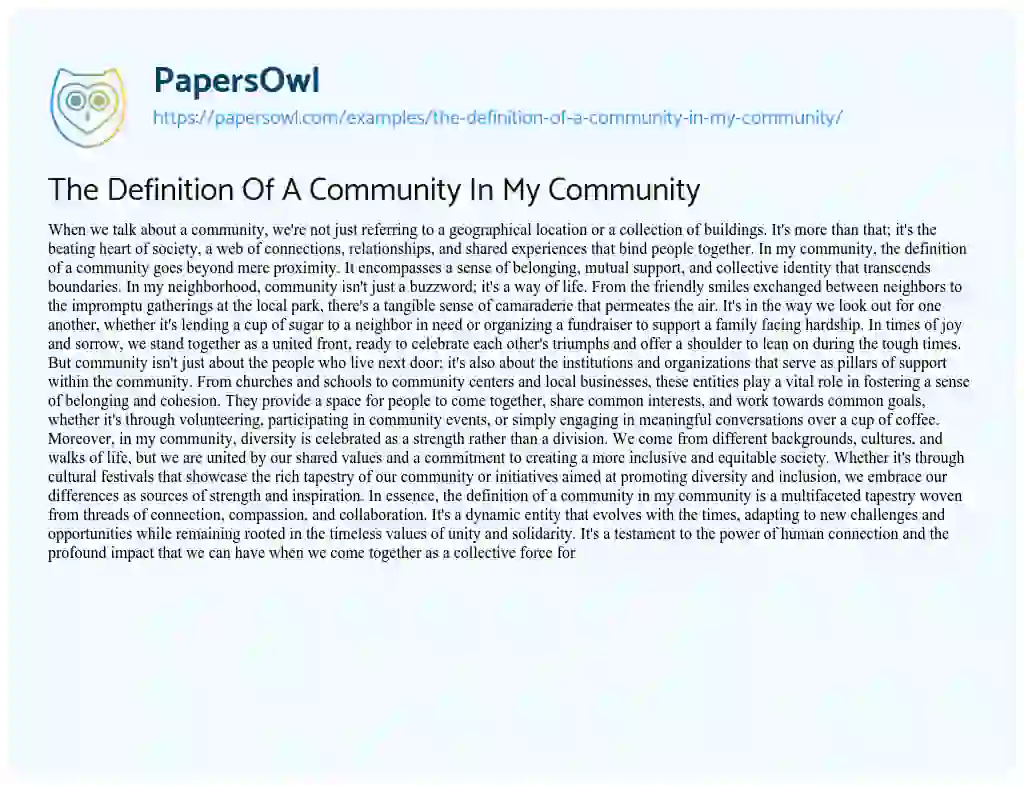 The Definition Of A Community In My Community - Free Essay Example ...