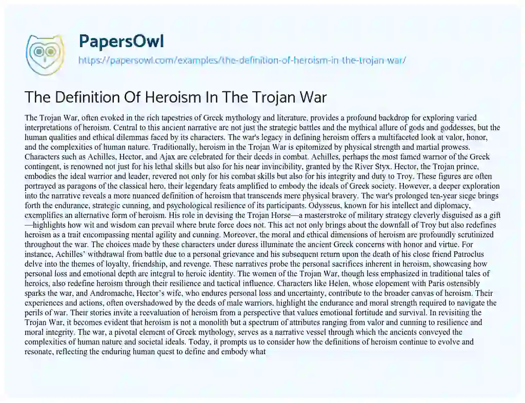 Essay on The Definition of Heroism in the Trojan War