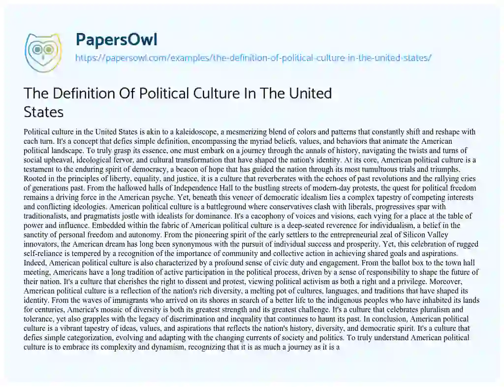 Essay on The Definition of Political Culture in the United States