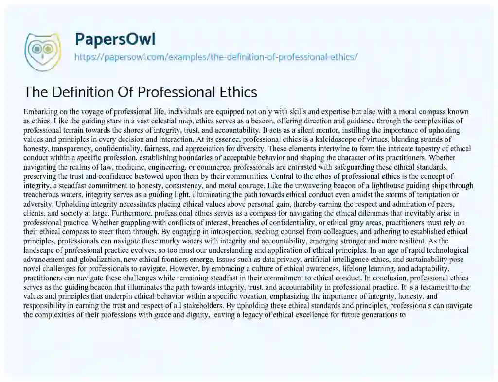 Essay on The Definition Of Professional Ethics