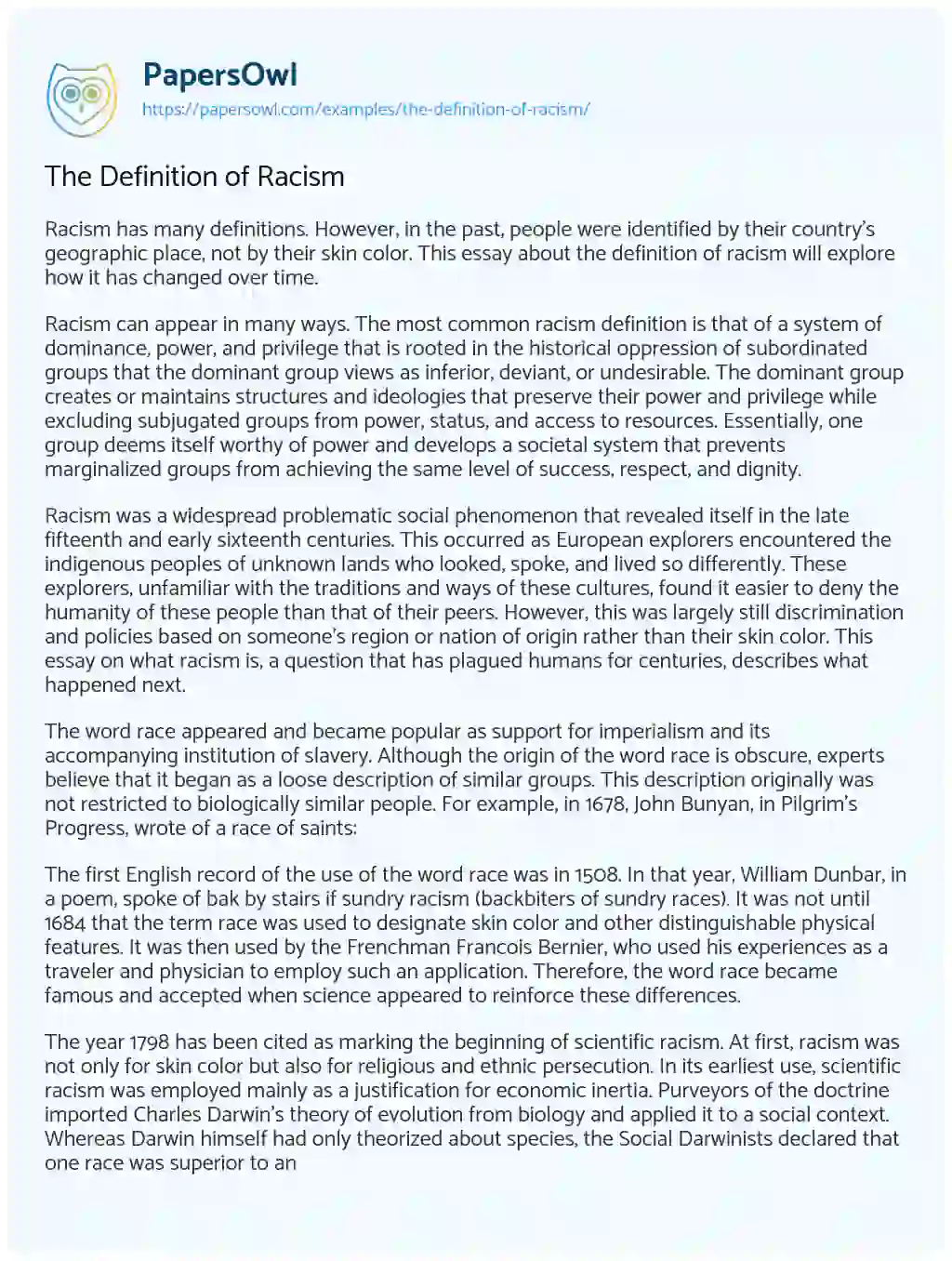 Essay on The Definition of Racism