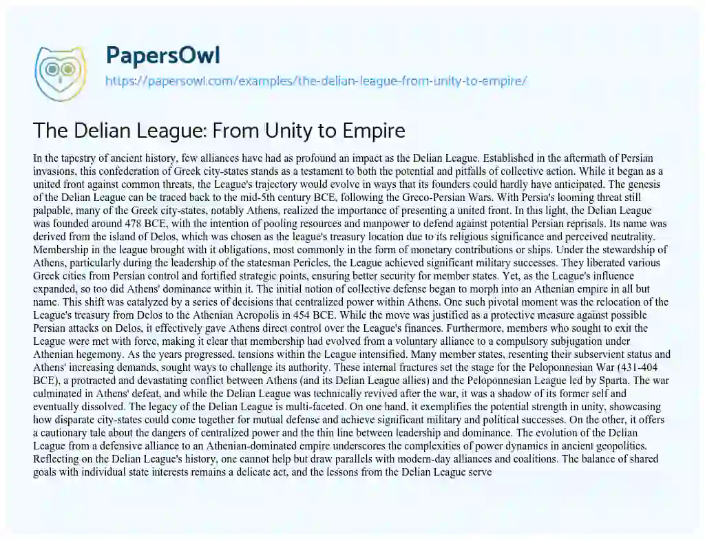 Essay on The Delian League: from Unity to Empire