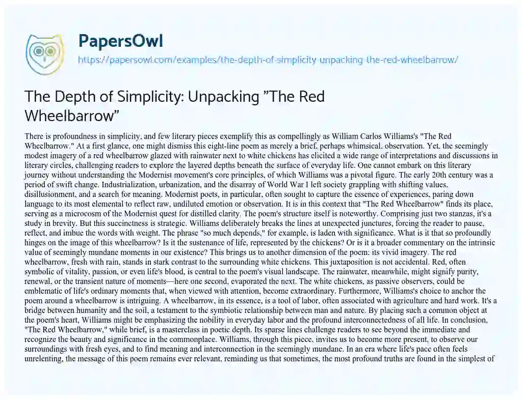 Essay on The Depth of Simplicity: Unpacking “The Red Wheelbarrow”
