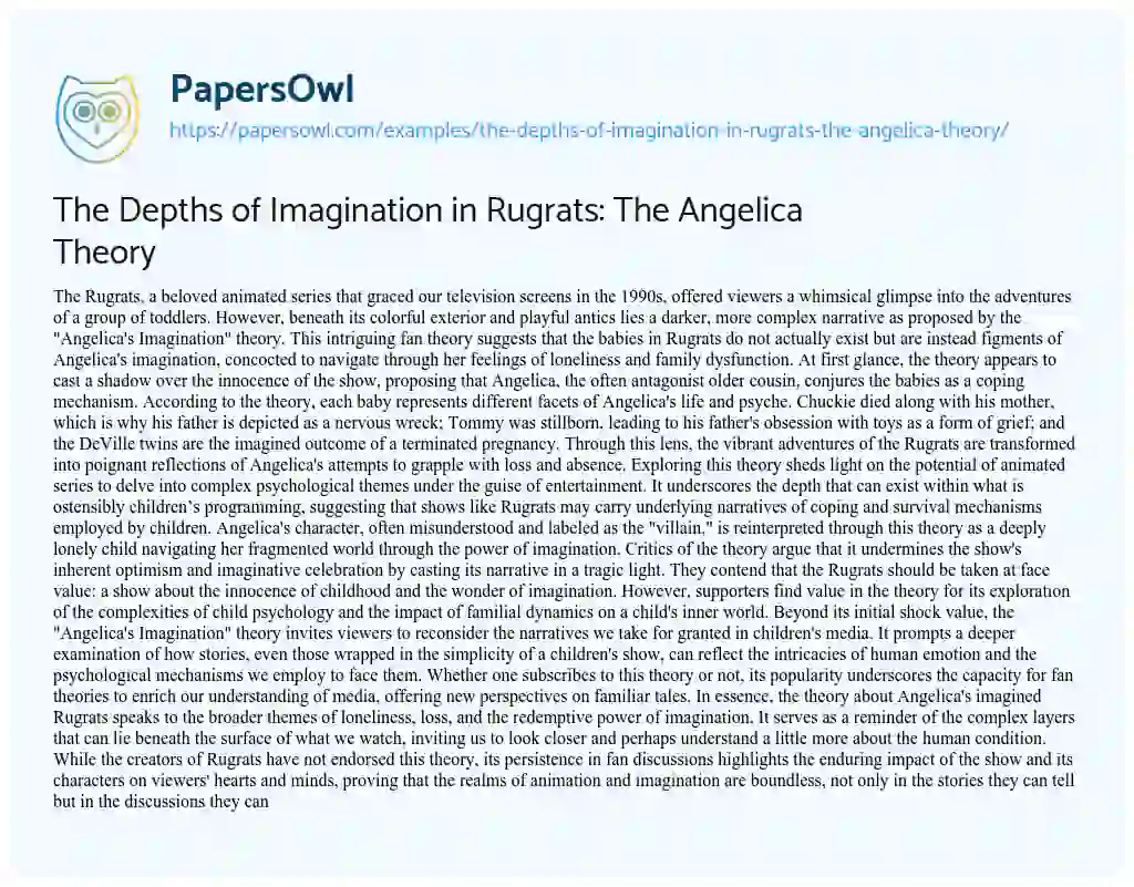 Essay on The Depths of Imagination in Rugrats: the Angelica Theory