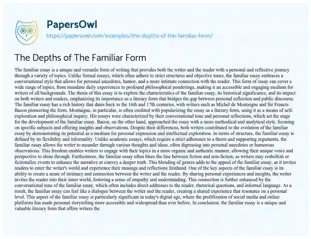 Essay on The Depths of The Familiar Form