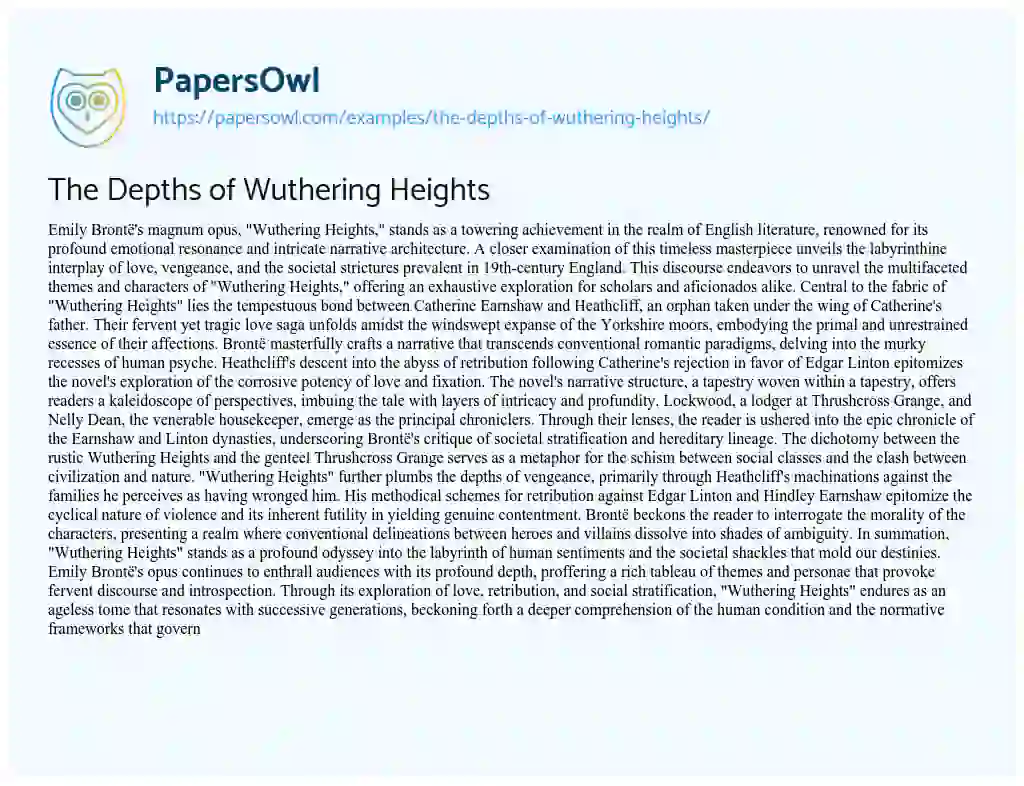 Essay on The Depths of Wuthering Heights