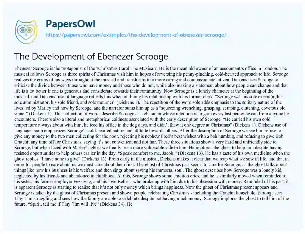 Essay on The Development of Ebenezer Scrooge