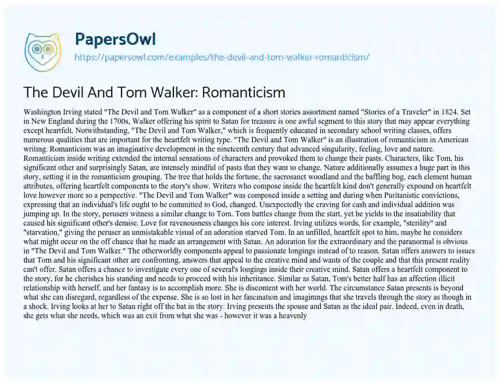 Essay on The Devil and Tom Walker: Romanticism