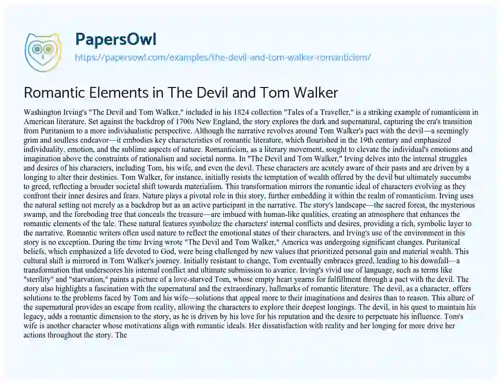 Essay on The Devil and Tom Walker: Romanticism