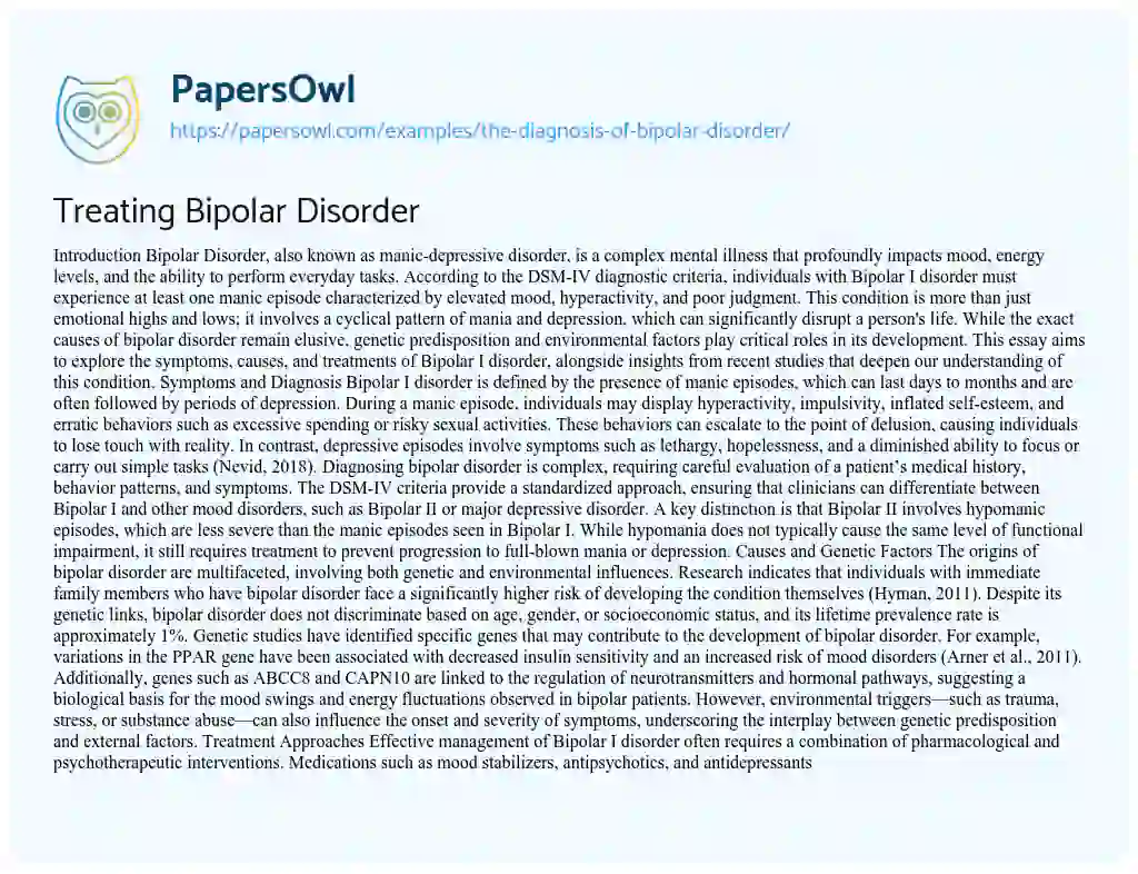 Essay on The Diagnosis of Bipolar Disorder