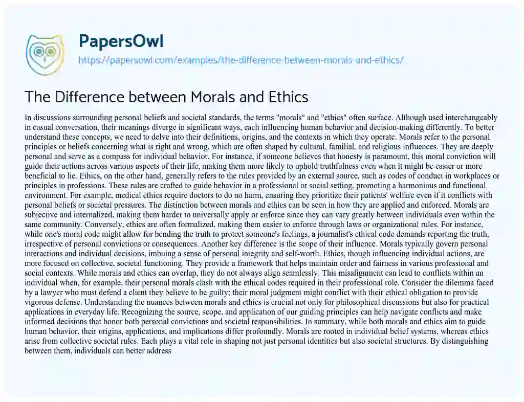 Essay on The Difference between Morals and Ethics