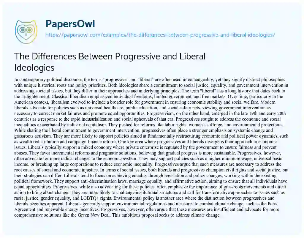 Essay on The Differences between Progressive and Liberal Ideologies