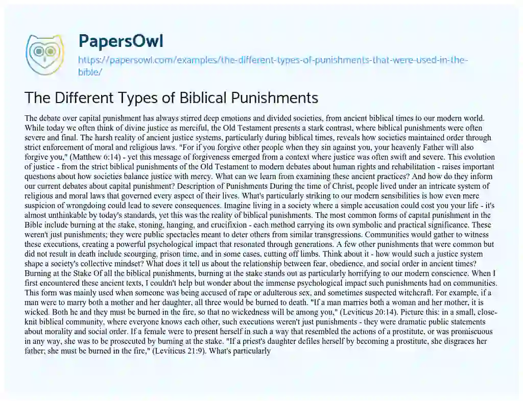 Essay on The Different Types of Punishments that were Used in the Bible