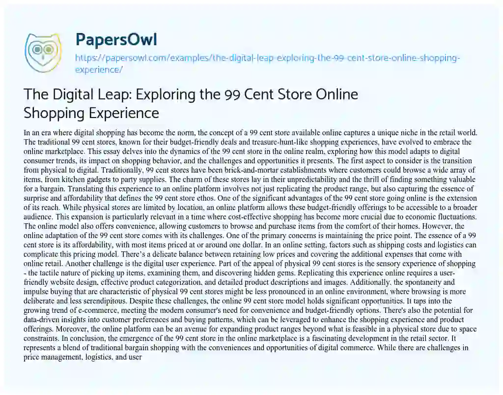 Essay on The Digital Leap: Exploring the 99 Cent Store Online Shopping Experience