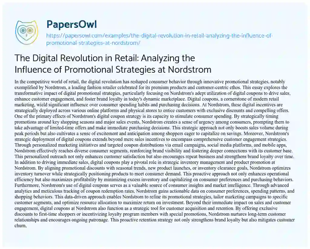 Essay on The Digital Revolution in Retail: Analyzing the Influence of Promotional Strategies at Nordstrom