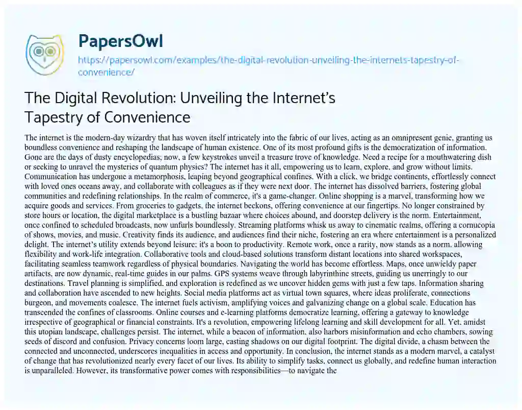 Essay on The Digital Revolution: Unveiling the Internet’s Tapestry of Convenience