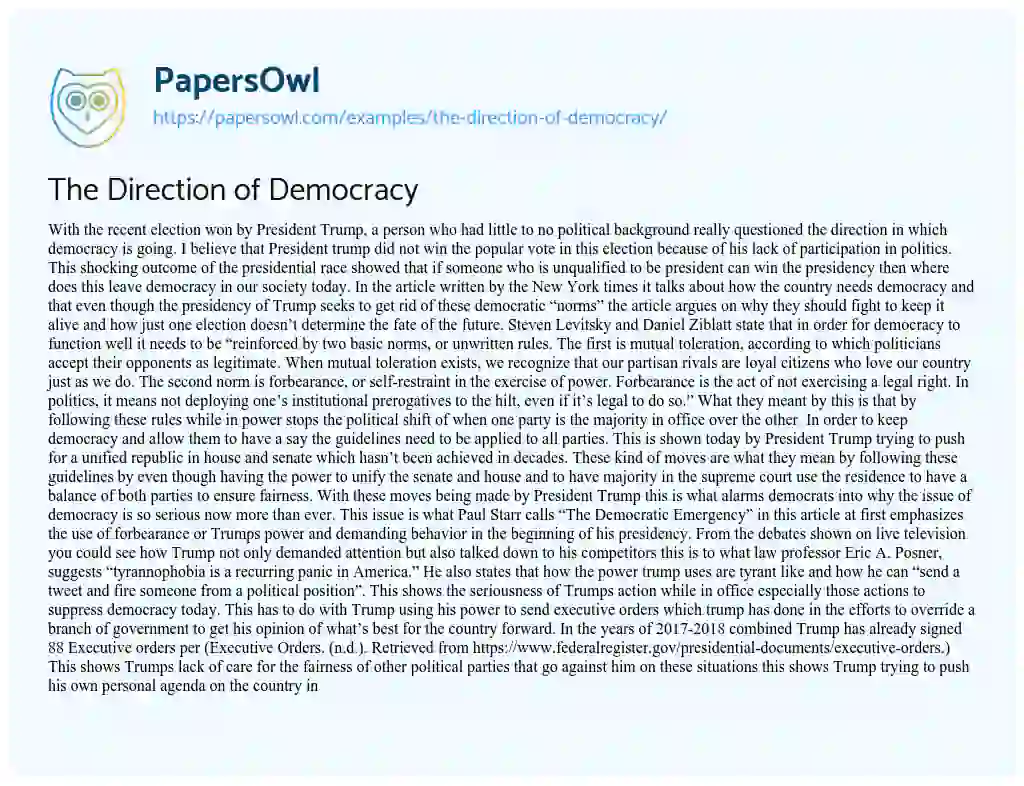 Essay on The Direction of Democracy