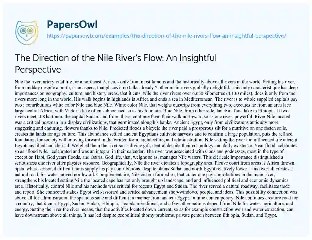 Essay on The Direction of the Nile River’s Flow: an Insightful Perspective