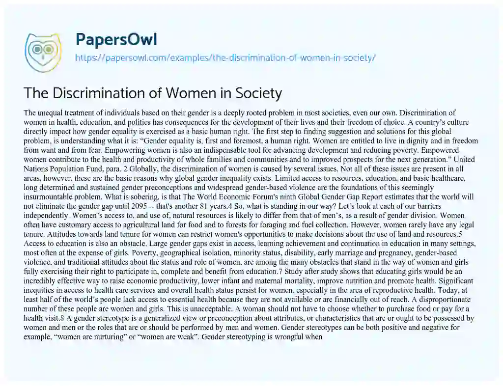 Essay on The Discrimination of Women in Society