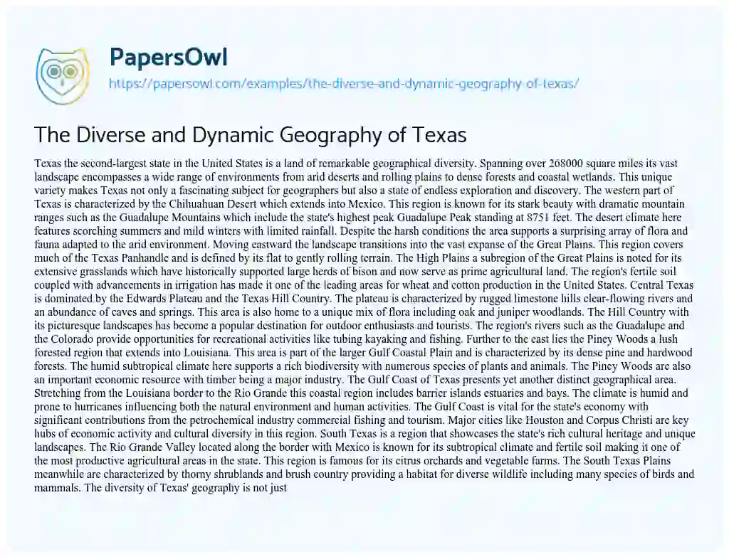 Essay on The Diverse and Dynamic Geography of Texas