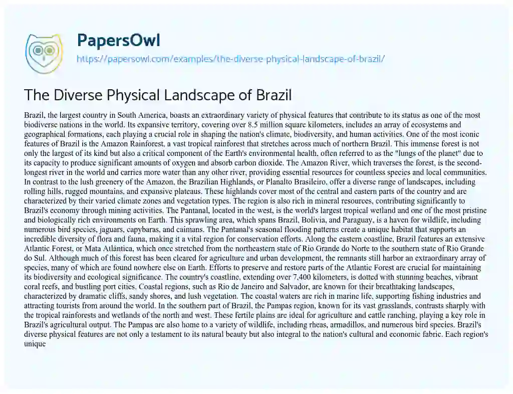 Essay on The Diverse Physical Landscape of Brazil