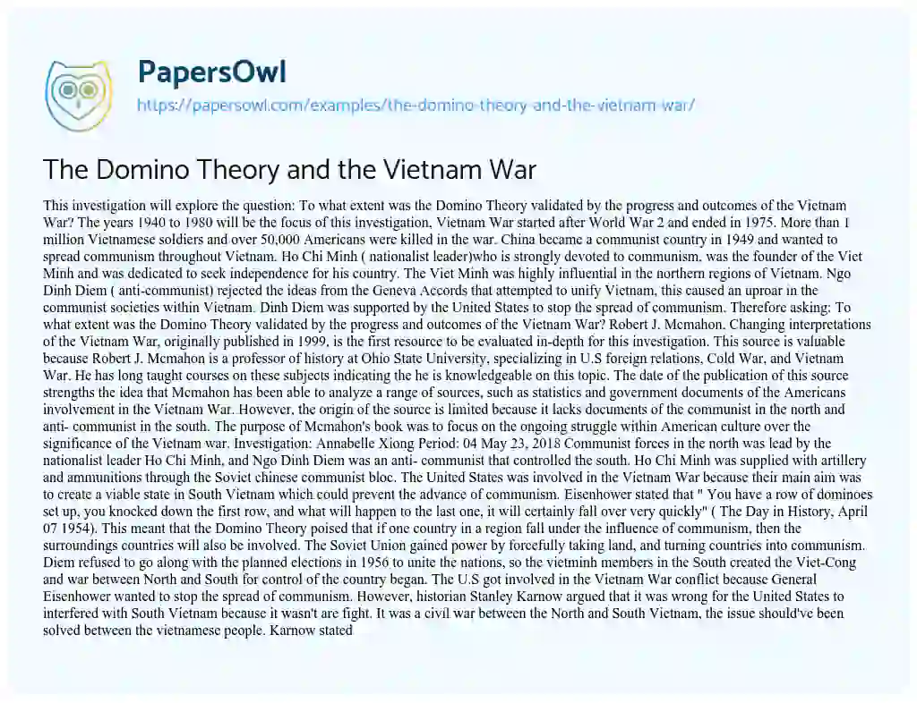Essay on The Domino Theory and the Vietnam War