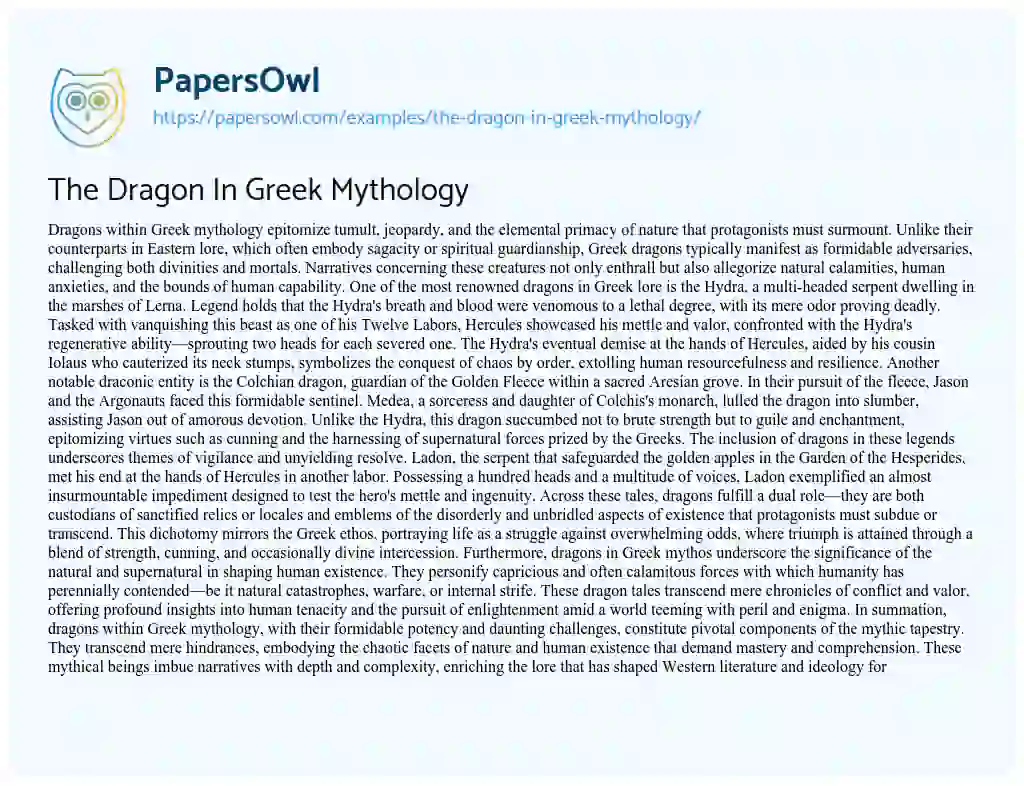 Essay on The Dragon in Greek Mythology