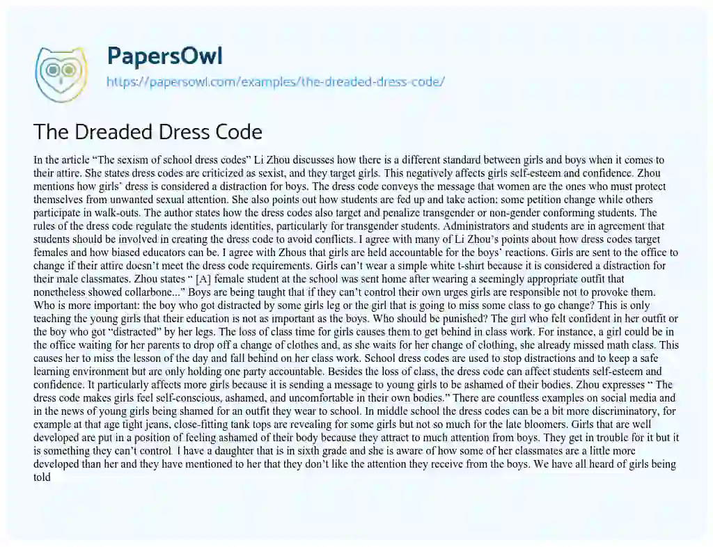Essay on The Dreaded Dress Code