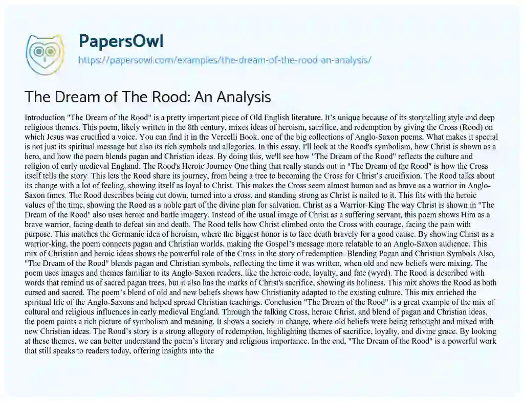 Essay on The Dream of the Rood: an Analysis