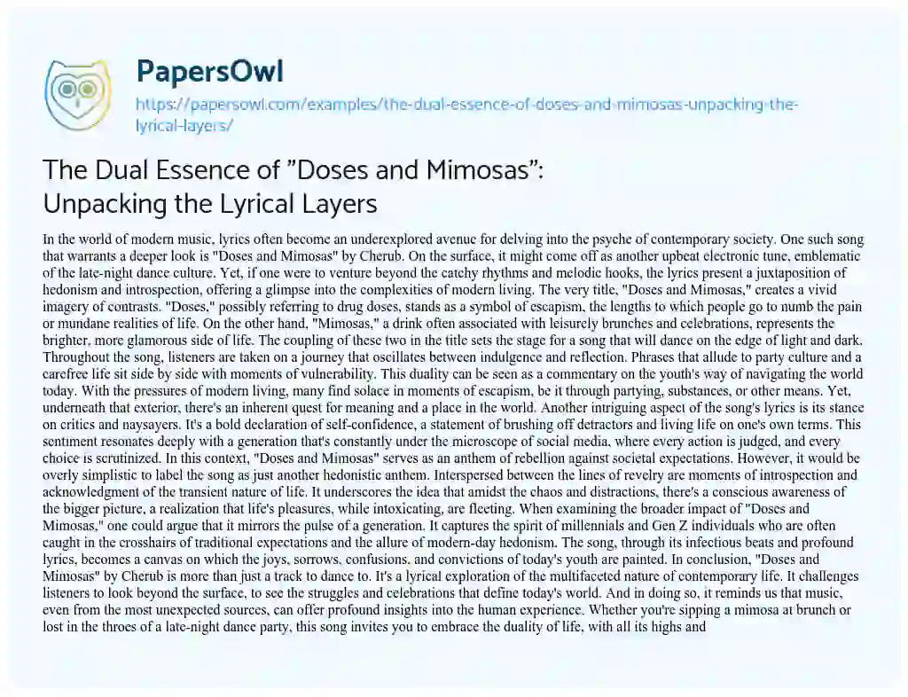 Essay on The Dual Essence of “Doses and Mimosas”: Unpacking the Lyrical Layers