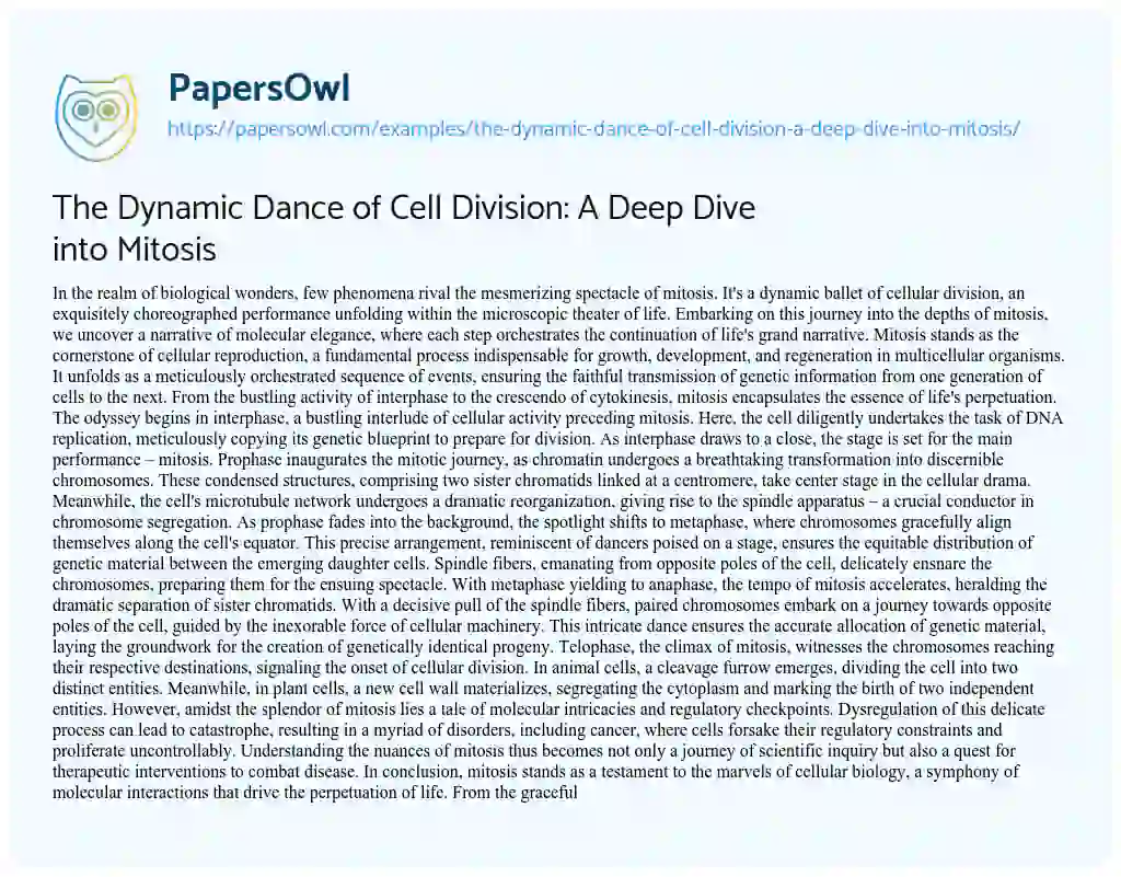 Essay on The Dynamic Dance of Cell Division: a Deep Dive into Mitosis