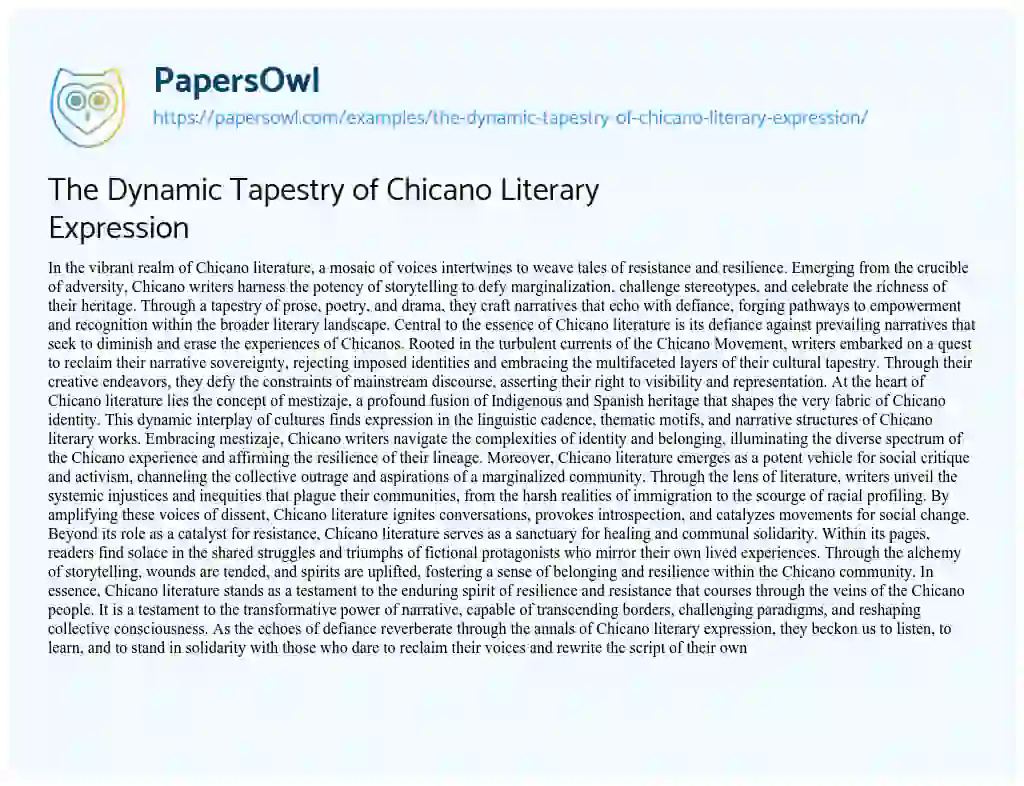 Essay on The Dynamic Tapestry of Chicano Literary Expression