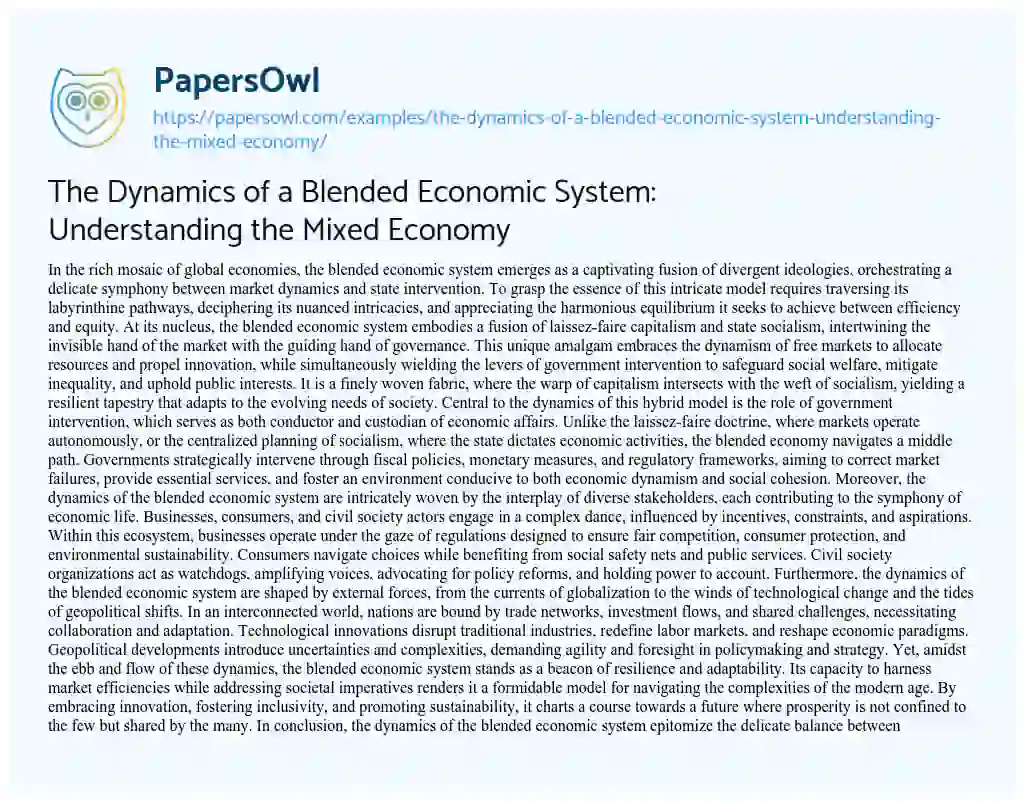 mixed economic system essay