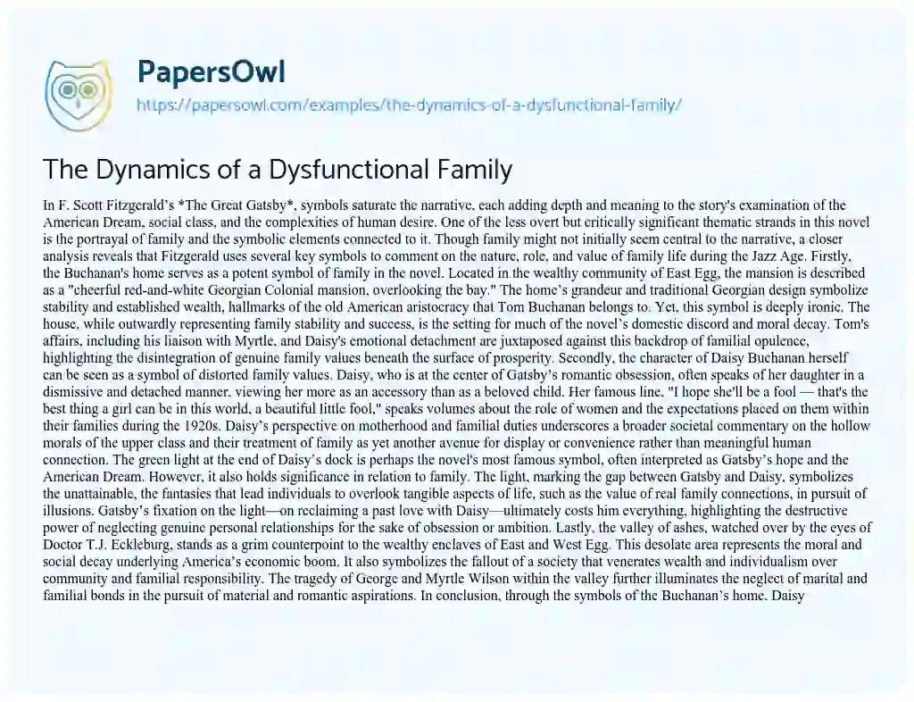 Essay on The Dynamics of a Dysfunctional Family