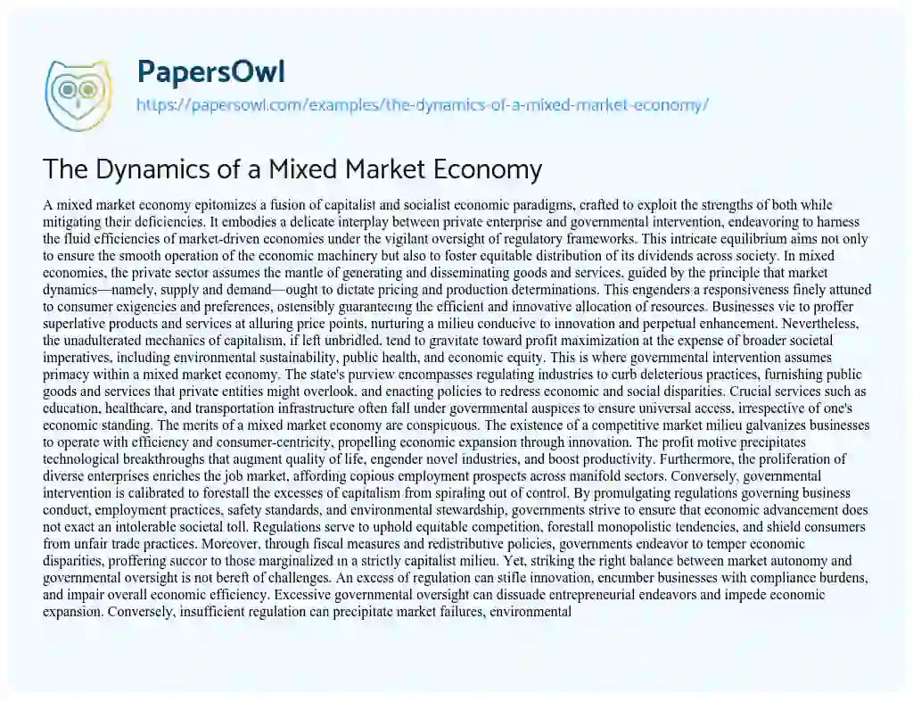 Essay on The Dynamics of a Mixed Market Economy