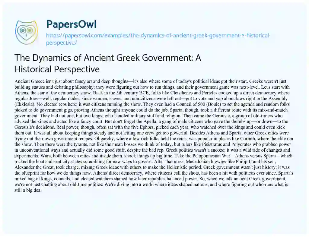 Essay on The Dynamics of Ancient Greek Government: a Historical Perspective